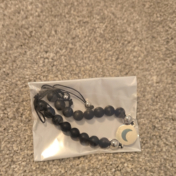 Black Beaded Bracelet with Crescent Moon Charm - Picture 1 of 5